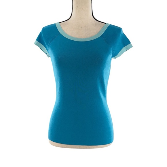 Ann Taylor Blue Cap Sleeve Knit Top Size Small - Picture 12 of 13